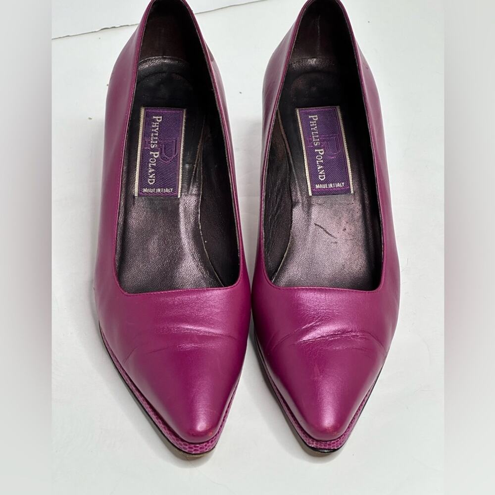 PHYLLIS POLAND 90’s DESIGNER BURGUNDY PINK PUMPS Stunning Snake Heels Edges 8B